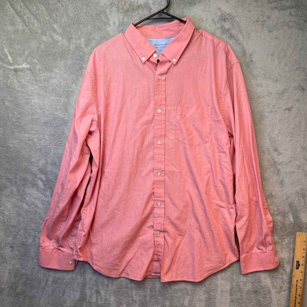 Banana Republic Button Down Mens XL Grant Slim Fit Pink Luxe Stretch Poplin EUC